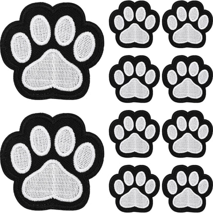 12 Pcs Cute Paw Print Iron on Patches, Self Adhesion Paw Print Applique Sewing Chenille Patches Embroidery Applique Patches Badge for Clothes Jeans Backpacks Hats (Black, White).