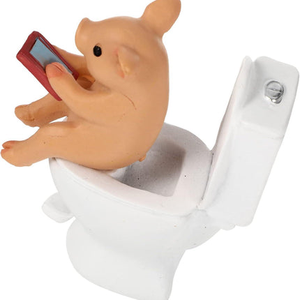 Cabilock Mini Resin Cute Pig Figurines Texting On Toilet Statue, Miniature Piggy Sculpture, Garden Farm Statue Collectible Lawn Ornament Desktop Animals Adornment.