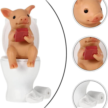 Cabilock Mini Resin Cute Pig Figurines Texting On Toilet Statue, Miniature Piggy Sculpture, Garden Farm Statue Collectible Lawn Ornament Desktop Animals Adornment.