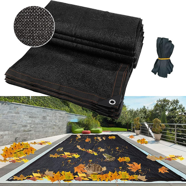 Leaf Net Pool Cover,Protective Mesh Cover with Reinforcement Edge and Rope,All-Weather Outdoor Cover for Inground and Above Ground Swimming Pools, Cuttable Rectangle Shape (12x24ft).