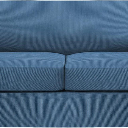 3 Piece T Cushion Sofa Slipcovers Thick Couch Cover Furniture Protector Stretch T Cushion Sofa Covers for 2 Cushion Couch with 2 Individual T Cushion Covers Washable (Blue, Loveseat X-Large).