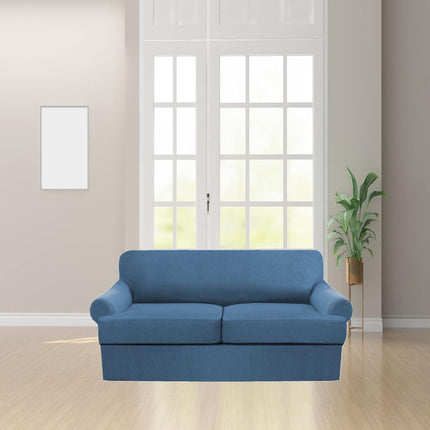3 Piece T Cushion Sofa Slipcovers Thick Couch Cover Furniture Protector Stretch T Cushion Sofa Covers for 2 Cushion Couch with 2 Individual T Cushion Covers Washable (Blue, Loveseat X-Large).