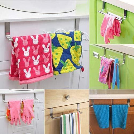 Stainless Steel Over The Cabinet Dish and Hand Towel Bar Holder Over Kitchen Drawer Door Towel Rack Hook Bathroom Towel Hanger 23 cm.