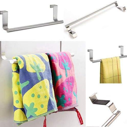 Stainless Steel Over The Cabinet Dish and Hand Towel Bar Holder Over Kitchen Drawer Door Towel Rack Hook Bathroom Towel Hanger 23 cm.