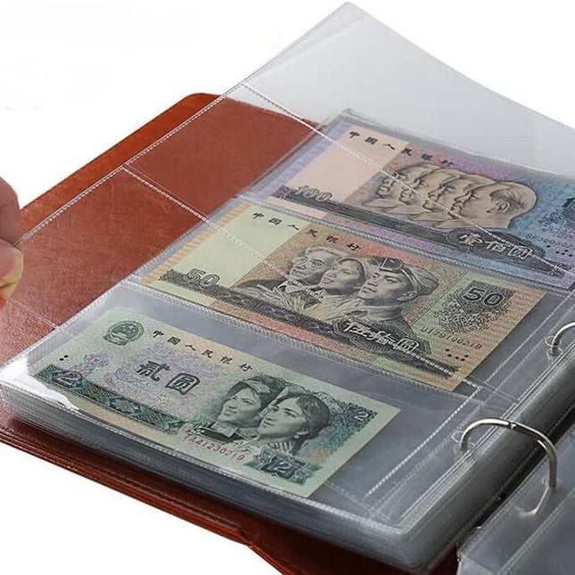 10 Sheets 3-Pocket Clear Paper Bill Holder Stamp Coin Collector Loose Leaf Sheet Collecting Album Page Random.