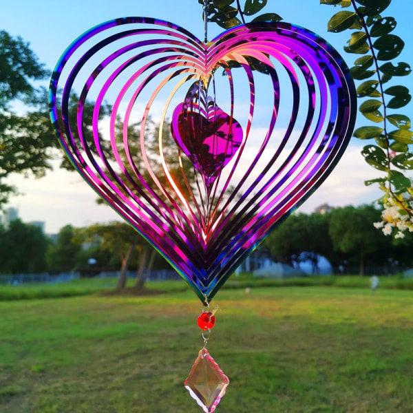 Metal wind chime, hanging garden decoration, stainless steel, heart pattern, spin with 360° rotating hook, 37x20 cm.