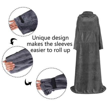 Portable Blanket with Sleeves Winter Soft Sherpa Weighted Blanket Sofa Blanket Adult Warm Long Lazy TV Blanket Plush Coat.