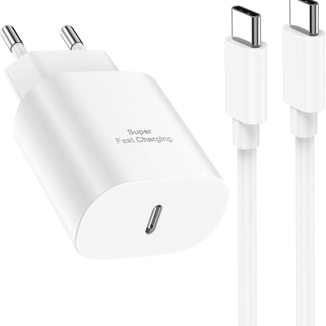 25W USB C Fast Charger with 2m Cable Compatible with Samsung Galaxy S25 S24 Ultra S23 S22 Ultra S22 Plus S21 FE 5G S20 S10 S9 A52S A55 5G A13 Note20.