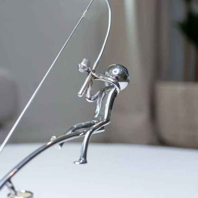 Kinetic Desk Art Balancing Fisherman Sculpture for Office Zen Home Decor and Gifts.