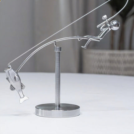 Kinetic Desk Art Balancing Fisherman Sculpture for Office Zen Home Decor and Gifts.