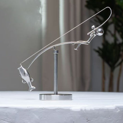Kinetic Desk Art Balancing Fisherman Sculpture for Office Zen Home Decor and Gifts.