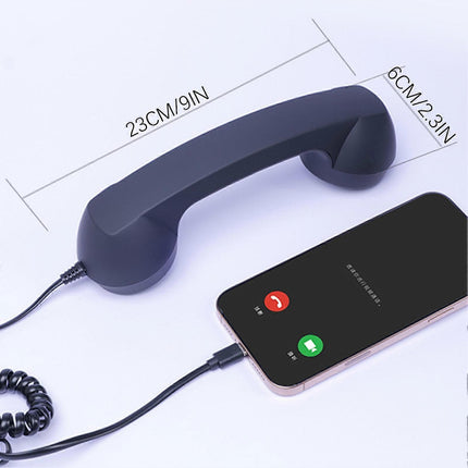 USB-C Retro Telephone Handset for Mobile Phones, Plug \u0026 Play, Radiation Protection, Compatible with iPhone \u0026 Android, Black.