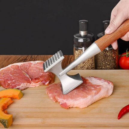 Heavy Duty Meat Mallet Tenderizer 26cm with Wooden Handle Food Grade Zinc Alloy.