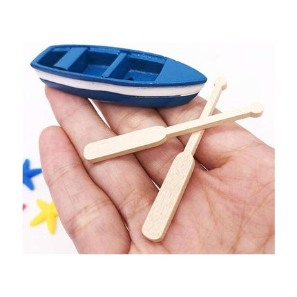 Miniature Dollhouse Rowing Boat with Oars, Resin Nautical Ornament for Fairy Garden.