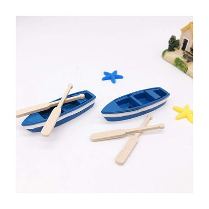 Miniature Dollhouse Rowing Boat with Oars, Resin Nautical Ornament for Fairy Garden.