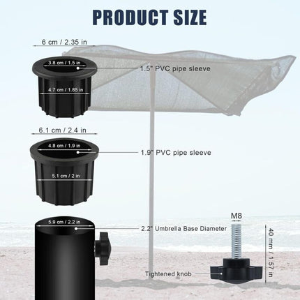 6-Piece Balcony Parasol Accessory Set Black - 4 Umbrella Hole Rings and 2 Hand Screws - Compatible with Outdoor Tables and Terraces.