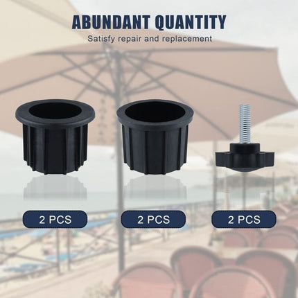 6-Piece Balcony Parasol Accessory Set Black - 4 Umbrella Hole Rings and 2 Hand Screws - Compatible with Outdoor Tables and Terraces.
