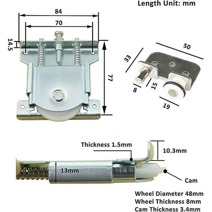 Sliding Door Rollers 2 pcs Compatible with Wardrobe Cabinet 20 kg Load Capacity Door Wheels Rails.