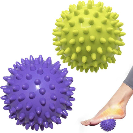 Massage Balls (Set of 2) - Trigger Point Balls - Massage Balls with Relief Points - Pointed Balls - Hedgehog Balls - Massage Balls - Trigger Point Exercise Balls - For Massaging Hand, Leg, Shoulder, Hip and Foot Muscles (Green/Purple 7.5 cm).