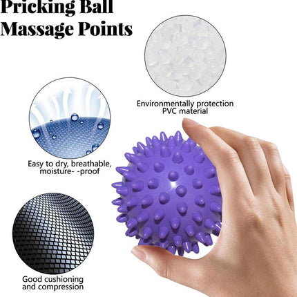 Massage Balls (Set of 2) - Trigger Point Balls - Massage Balls with Relief Points - Pointed Balls - Hedgehog Balls - Massage Balls - Trigger Point Exercise Balls - For Massaging Hand, Leg, Shoulder, Hip and Foot Muscles (Green/Purple 7.5 cm).