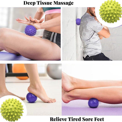 Massage Balls (Set of 2) - Trigger Point Balls - Massage Balls with Relief Points - Pointed Balls - Hedgehog Balls - Massage Balls - Trigger Point Exercise Balls - For Massaging Hand, Leg, Shoulder, Hip and Foot Muscles (Green/Purple 7.5 cm).