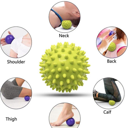 Massage Balls (Set of 2) - Trigger Point Balls - Massage Balls with Relief Points - Pointed Balls - Hedgehog Balls - Massage Balls - Trigger Point Exercise Balls - For Massaging Hand, Leg, Shoulder, Hip and Foot Muscles (Green/Purple 7.5 cm).