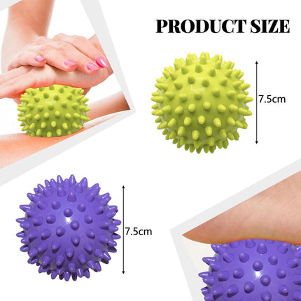 Massage Balls (Set of 2) - Trigger Point Balls - Massage Balls with Relief Points - Pointed Balls - Hedgehog Balls - Massage Balls - Trigger Point Exercise Balls - For Massaging Hand, Leg, Shoulder, Hip and Foot Muscles (Green/Purple 7.5 cm).