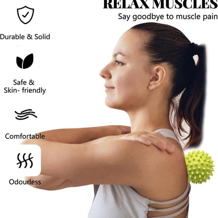 Massage Balls (Set of 2) - Trigger Point Balls - Massage Balls with Relief Points - Pointed Balls - Hedgehog Balls - Massage Balls - Trigger Point Exercise Balls - For Massaging Hand, Leg, Shoulder, Hip and Foot Muscles (Green/Purple 7.5 cm).