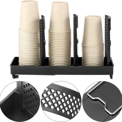 Paper Cup Holder - Paper Cup and Lid Organizer - Upright Holder with Three Compartments for Disposable Cups - Holds 100 Cups or 150 Lids - Steel Stand - Ideal for Kitchens, Offices, and Cafes.