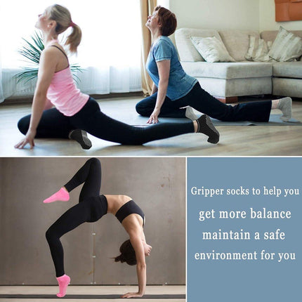 Non-slip socks - Pack of 4 pairs - Yoga and trampoline socks - Non-slip texture - Suitable for family use (black + light gray + pink + purple).