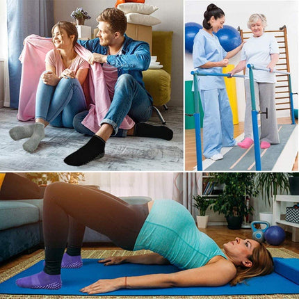 Non-slip socks - Pack of 4 pairs - Yoga and trampoline socks - Non-slip texture - Suitable for family use (black + light gray + pink + purple).