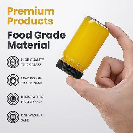 Glass Jars with Lids - 15 x 2 oz Jars - Includes 15 Labels - Clear - Perfect for Ginger Smoothies, Health Drinks, Juices, etc. - Travel Essential - Wide Mouth Design - Leak-Proof - Dishwasher Safe.