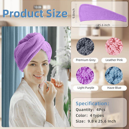 Towels - 4 pcs - Wet Hair Towel - Dry Hair Towel - Long Hair Headband - Women's Towels - Bathroom Amenities.