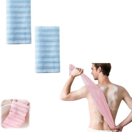 Back Scrubber Set | 2-Piece Exfoliating Shower Towel | Extra Long Exfoliating Washcloth for Men and Women - Scrub Cloth for Body Cleansing and Massage (Blue).