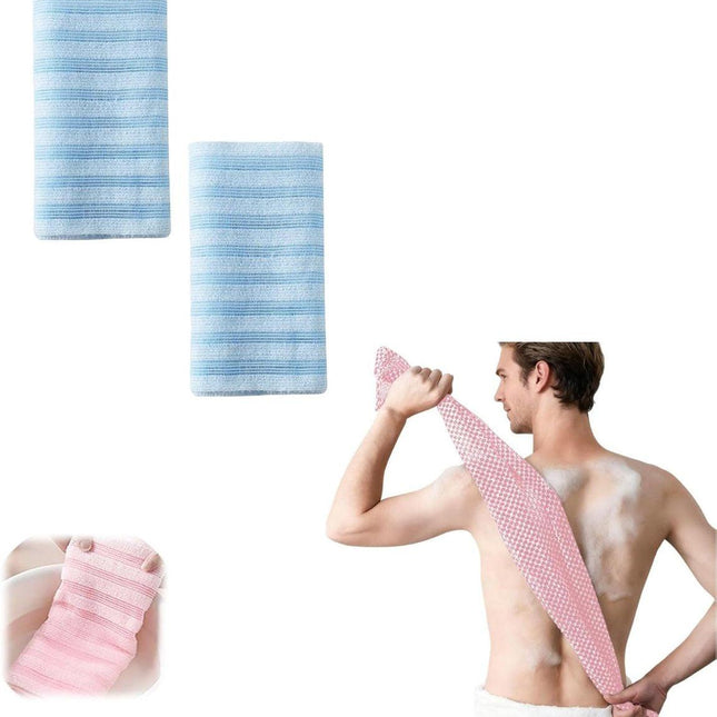 Back Scrubber Set | 2-Piece Exfoliating Shower Towel | Extra Long Exfoliating Washcloth for Men and Women - Scrub Cloth for Body Cleansing and Massage (Blue).