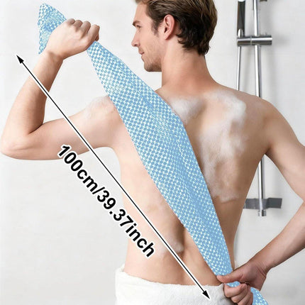Back Scrubber Set | 2-Piece Exfoliating Shower Towel | Extra Long Exfoliating Washcloth for Men and Women - Scrub Cloth for Body Cleansing and Massage (Blue).