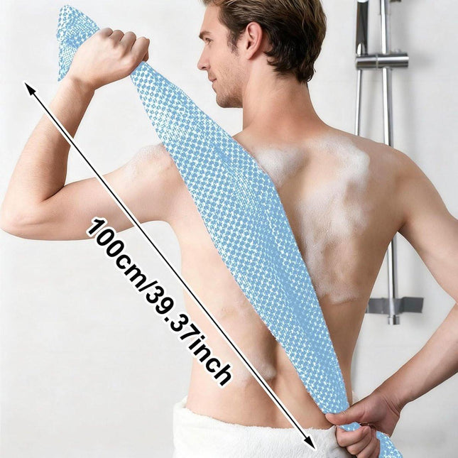 Back Scrubber Set | 2-Piece Exfoliating Shower Towel | Extra Long Exfoliating Washcloth for Men and Women - Scrub Cloth for Body Cleansing and Massage (Blue).