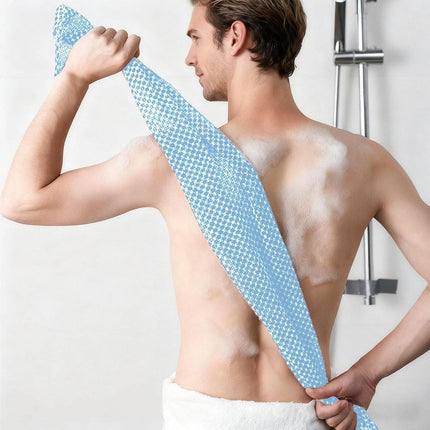 Back Scrubber Set | 2-Piece Exfoliating Shower Towel | Extra Long Exfoliating Washcloth for Men and Women - Scrub Cloth for Body Cleansing and Massage (Blue).