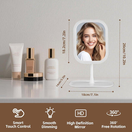 Make-up Mirror with Light - 3 Light Colors - Dimmable - Mirror with Lights - Smart Touch - USB Charging Port.