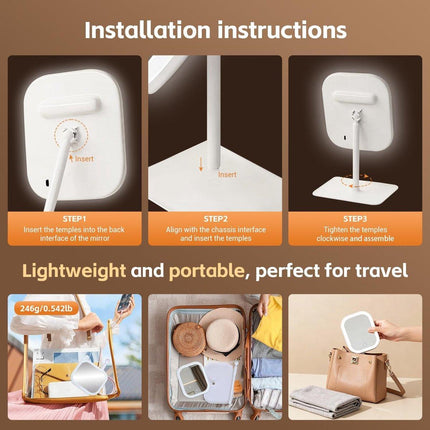 Make-up Mirror with Light - 3 Light Colors - Dimmable - Mirror with Lights - Smart Touch - USB Charging Port.