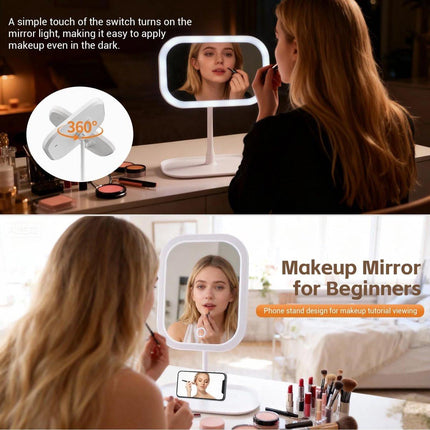 Make-up Mirror with Light - 3 Light Colors - Dimmable - Mirror with Lights - Smart Touch - USB Charging Port.