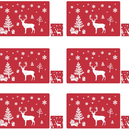 Placemats - Set of 12 - Christmas placemats - including coasters, Christmas placemats - heat-resistant and waterproof - suitable for Christmas parties and table decorations (Red).