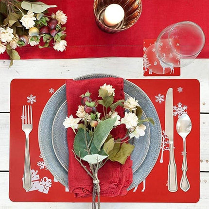 Placemats - Set of 12 - Christmas placemats - including coasters, Christmas placemats - heat-resistant and waterproof - suitable for Christmas parties and table decorations (Red).