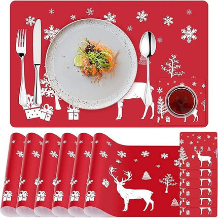 Placemats - Set of 12 - Christmas placemats - including coasters, Christmas placemats - heat-resistant and waterproof - suitable for Christmas parties and table decorations (Red).
