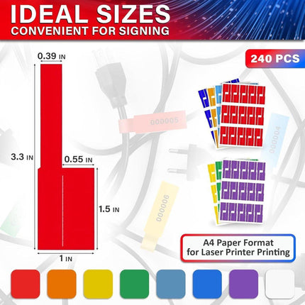 240 pcs Cable Labels, Waterproof Labels - Waterproof Wire Labels, Writable Stickers, Identification Labels, Wire Labels (8 sheets/sheet), Laser Printer Labels, Charger Labels.