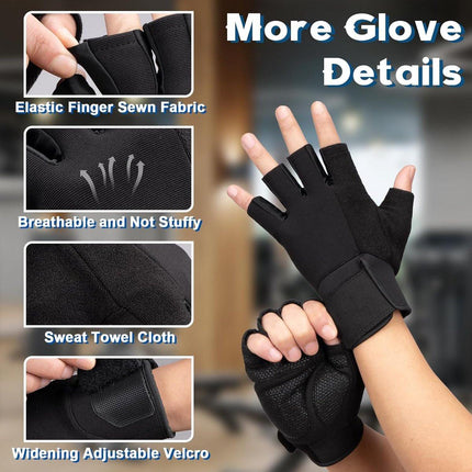 Fitness Gloves - Sports Gloves - Fingerless Gloves - Running Gloves - Unisex - Breathable and comfortable - With wrist support - Suitable for weightlifting, cycling, rowing and fitness training - Black, size L.
