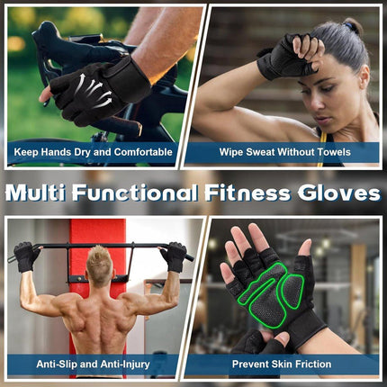 Fitness Gloves - Sports Gloves - Fingerless Gloves - Running Gloves - Unisex - Breathable and comfortable - With wrist support - Suitable for weightlifting, cycling, rowing and fitness training - Black, size L.