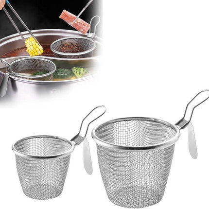Stainless Steel Pasta Basket - Cooking Basket with Pasta Clamp - Hanging Strainer - Kitchen Utensils Suitable for Pasta, Ramen, Pho and Vegetables.