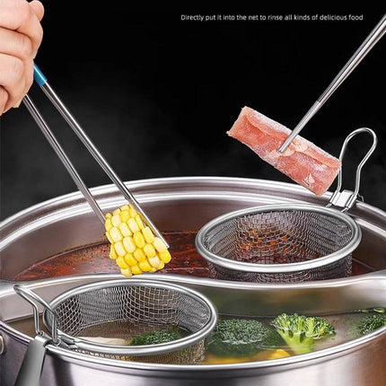 Stainless Steel Pasta Basket - Cooking Basket with Pasta Clamp - Hanging Strainer - Kitchen Utensils Suitable for Pasta, Ramen, Pho and Vegetables.