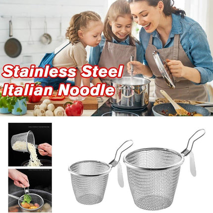 Stainless Steel Pasta Basket - Cooking Basket with Pasta Clamp - Hanging Strainer - Kitchen Utensils Suitable for Pasta, Ramen, Pho and Vegetables.